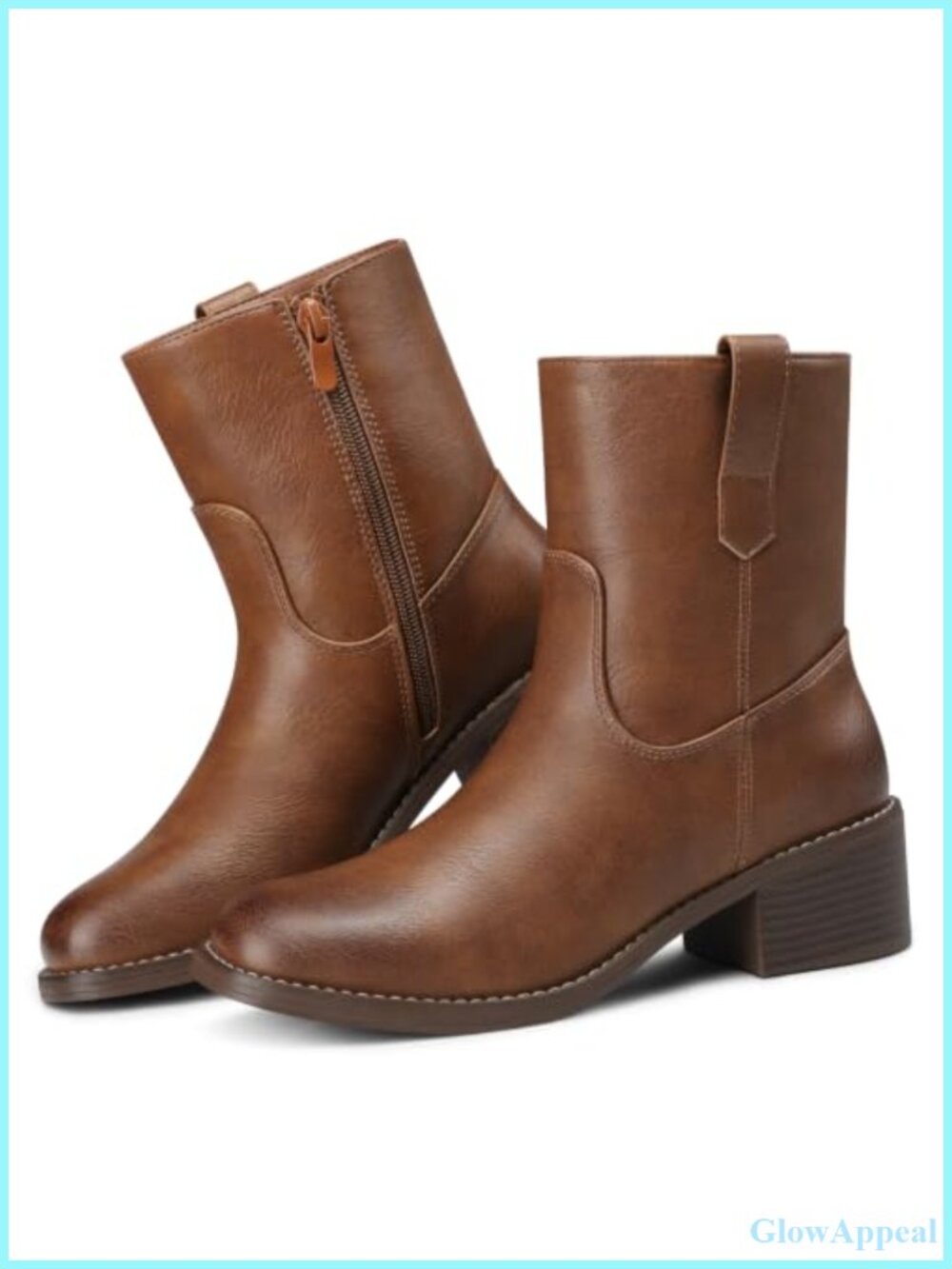 SHIBEVER Women's Chunky Block Heel Ankle Boots Square Toe Side Zip